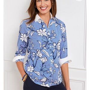 Talbots NON-IRON PERFECT SHIRT - OUTLINE FLORAL STRIPE Size 8